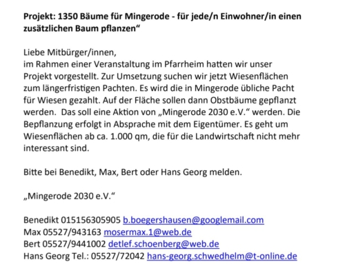 „Mingerode 2030 e.V.“ sucht Wiesenflächen